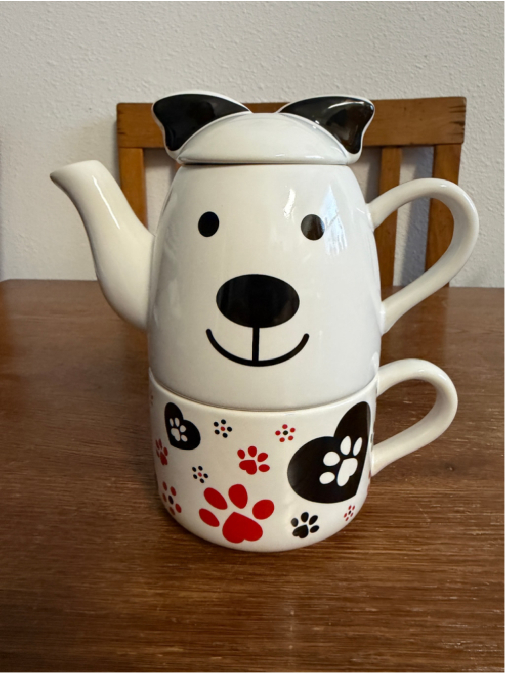 Temp-tations by Tara Dog Tea for One Teapot Mug Set Figural 15 Oz Paw Print Hear